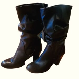 Rampage "Elia" Dk Brown Vegan Leather 3" Heels Slouch Boots Size 8M